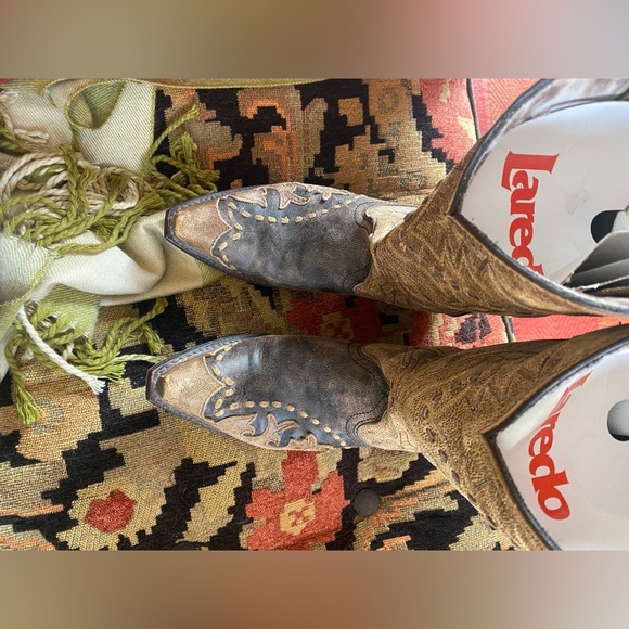 Laredo Women's Western Cowboy Boots Cullison Bucklace Black/tan crackle-leopard - Picture 14 of 16